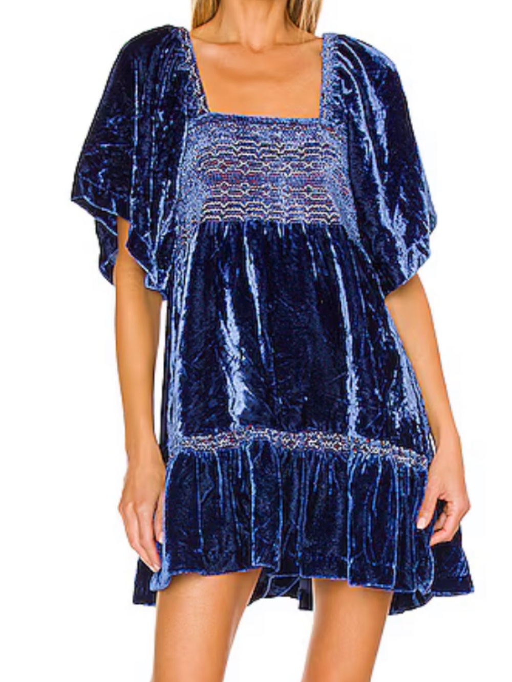 Free People Easy To Love Mini Dress Shaded Lake Blue Velvet Size L